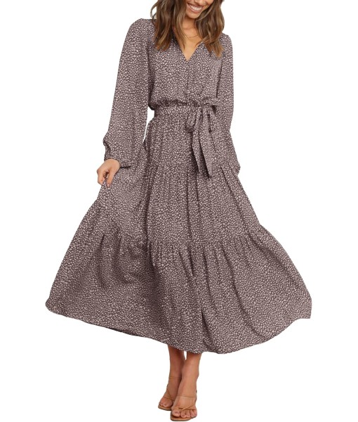 PRETTYGARDEN Womens Spring Long Sleeve Wrap V Neck Ruffle Floral Maxi Dress Casual Tie Waist Boho Chiffon Flowy Long Dresses