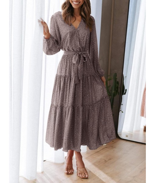 PRETTYGARDEN Womens Spring Long Sleeve Wrap V Neck Ruffle Floral Maxi Dress Casual Tie Waist Boho Chiffon Flowy Long Dresses