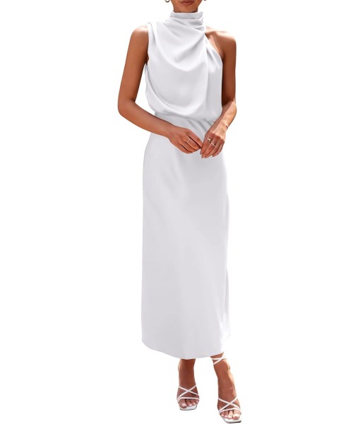 PRETTYGARDEN Women's 2025 Summer Satin Dress Elegant Sleeveless Mock Neck Cocktail Party Maxi Dresses