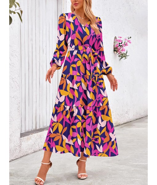 PRETTYGARDEN Womens Spring Long Sleeve Wrap V Neck Ruffle Floral Maxi Dress Casual Tie Waist Boho Chiffon Flowy Long Dresses