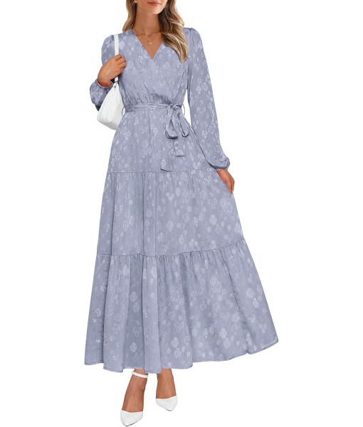 PRETTYGARDEN Womens Spring Long Sleeve Wrap V Neck Ruffle Floral Maxi Dress Casual Tie Waist Boho Chiffon Flowy Long Dresses