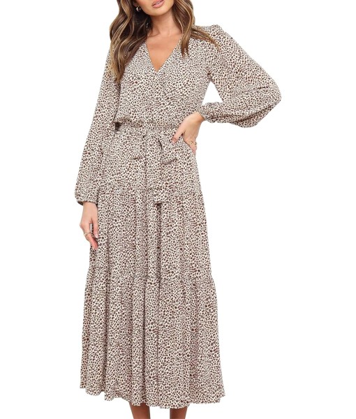 PRETTYGARDEN Womens Spring Long Sleeve Wrap V Neck Ruffle Floral Maxi Dress Casual Tie Waist Boho Chiffon Flowy Long Dresses