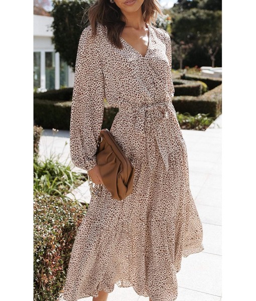 PRETTYGARDEN Womens Spring Long Sleeve Wrap V Neck Ruffle Floral Maxi Dress Casual Tie Waist Boho Chiffon Flowy Long Dresses