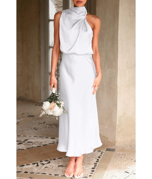 PRETTYGARDEN Women's 2025 Summer Satin Dress Elegant Sleeveless Mock Neck Cocktail Party Maxi Dresses
