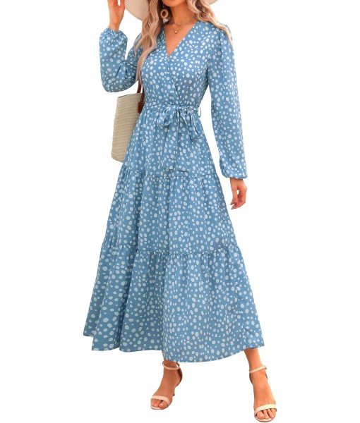 PRETTYGARDEN Womens Spring Long Sleeve Wrap V Neck Ruffle Floral Maxi Dress Casual Tie Waist Boho Chiffon Flowy Long Dresses