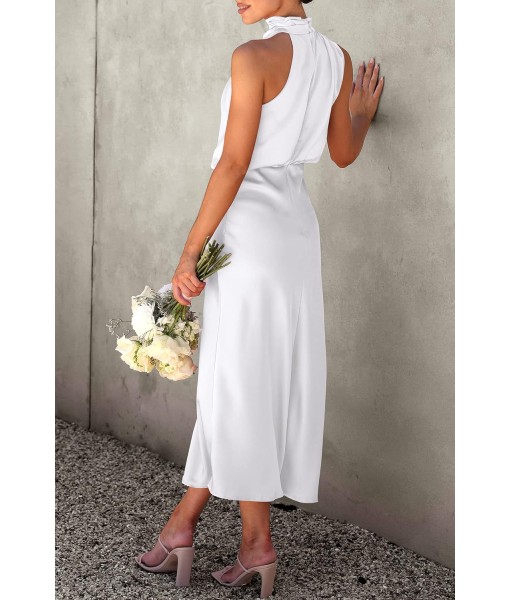 PRETTYGARDEN Women's 2025 Summer Satin Dress Elegant Sleeveless Mock Neck Cocktail Party Maxi Dresses