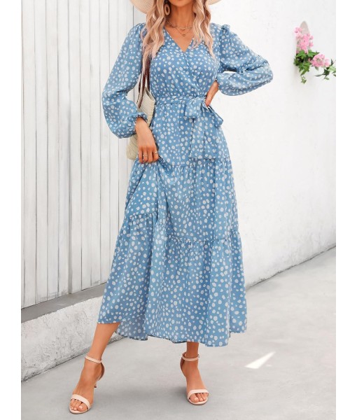 PRETTYGARDEN Womens Spring Long Sleeve Wrap V Neck Ruffle Floral Maxi Dress Casual Tie Waist Boho Chiffon Flowy Long Dresses