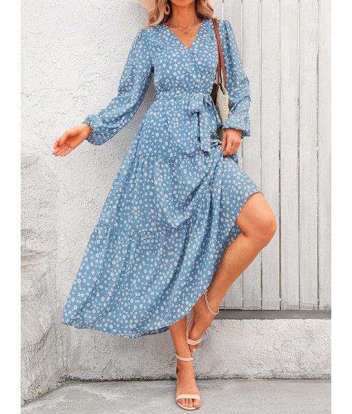 PRETTYGARDEN Womens Spring Long Sleeve Wrap V Neck Ruffle Floral Maxi Dress Casual Tie Waist Boho Chiffon Flowy Long Dresses