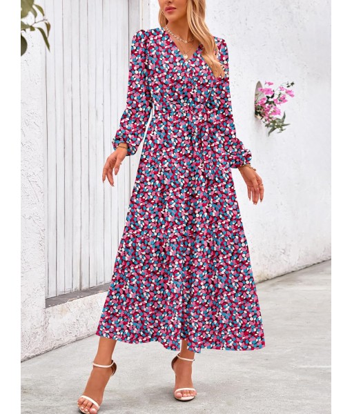 PRETTYGARDEN Womens Spring Long Sleeve Wrap V Neck Ruffle Floral Maxi Dress Casual Tie Waist Boho Chiffon Flowy Long Dresses