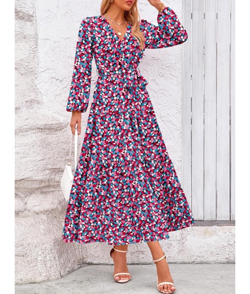 PRETTYGARDEN Womens Spring Long Sleeve Wrap V Neck Ruffle Floral Maxi Dress Casual Tie Waist Boho Chiffon Flowy Long Dresses