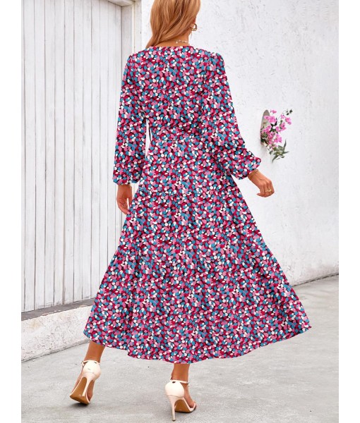 PRETTYGARDEN Womens Spring Long Sleeve Wrap V Neck Ruffle Floral Maxi Dress Casual Tie Waist Boho Chiffon Flowy Long Dresses