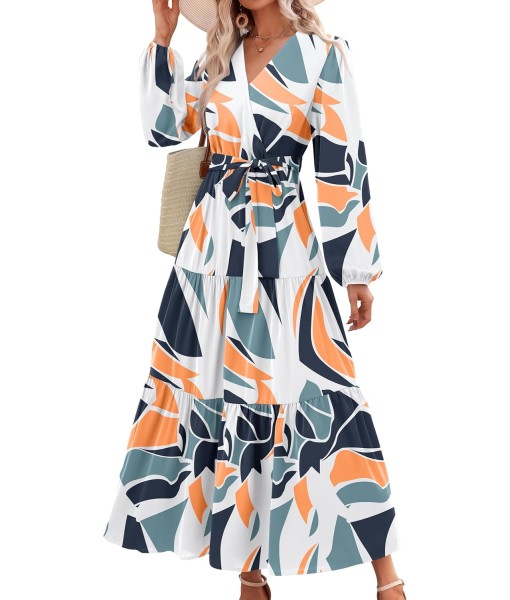 PRETTYGARDEN Womens Spring Long Sleeve Wrap V Neck Ruffle Floral Maxi Dress Casual Tie Waist Boho Chiffon Flowy Long Dresses