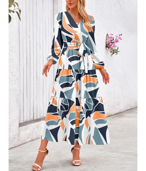 PRETTYGARDEN Womens Spring Long Sleeve Wrap V Neck Ruffle Floral Maxi Dress Casual Tie Waist Boho Chiffon Flowy Long Dresses