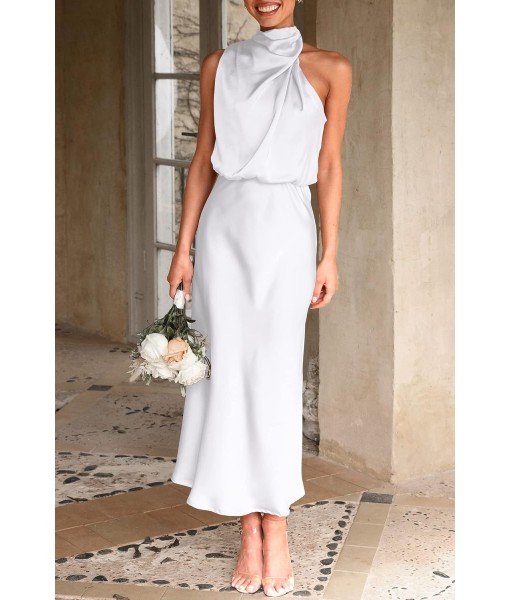 PRETTYGARDEN Women's 2025 Summer Satin Dress Elegant Sleeveless Mock Neck Cocktail Party Maxi Dresses