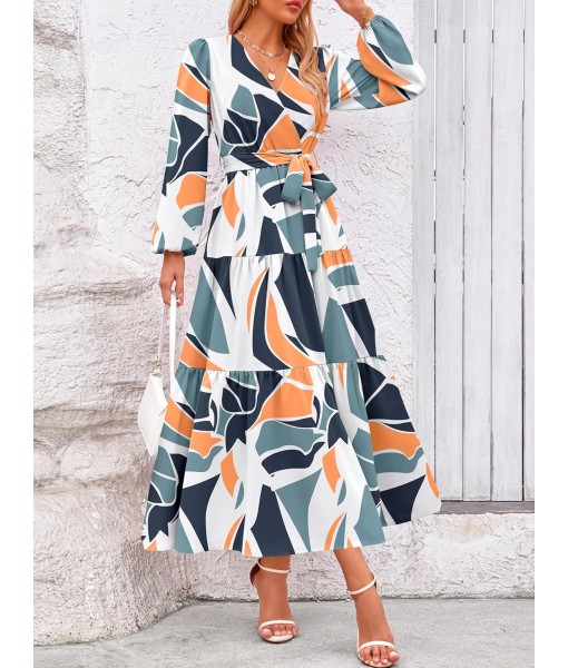 PRETTYGARDEN Womens Spring Long Sleeve Wrap V Neck Ruffle Floral Maxi Dress Casual Tie Waist Boho Chiffon Flowy Long Dresses