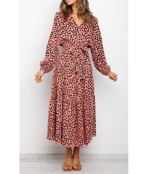 PRETTYGARDEN Womens Spring Long Sleeve Wrap V Neck Ruffle Floral Maxi Dress Casual Tie Waist Boho Chiffon Flowy Long Dresses