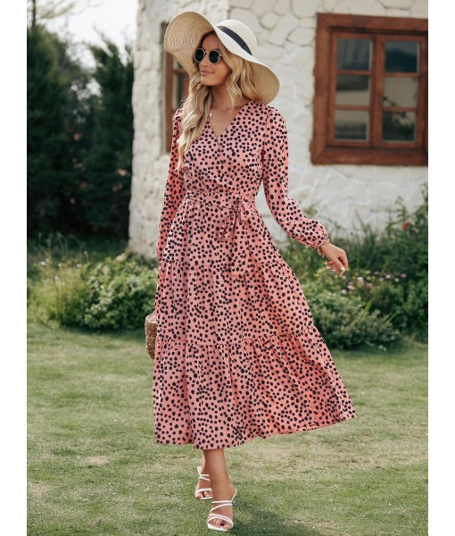PRETTYGARDEN Womens Spring Long Sleeve Wrap V Neck Ruffle Floral Maxi Dress Casual Tie Waist Boho Chiffon Flowy Long Dresses