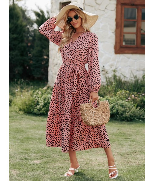 PRETTYGARDEN Womens Spring Long Sleeve Wrap V Neck Ruffle Floral Maxi Dress Casual Tie Waist Boho Chiffon Flowy Long Dresses