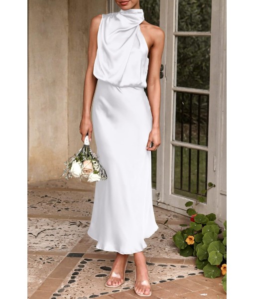 PRETTYGARDEN Women's 2025 Summer Satin Dress Elegant Sleeveless Mock Neck Cocktail Party Maxi Dresses
