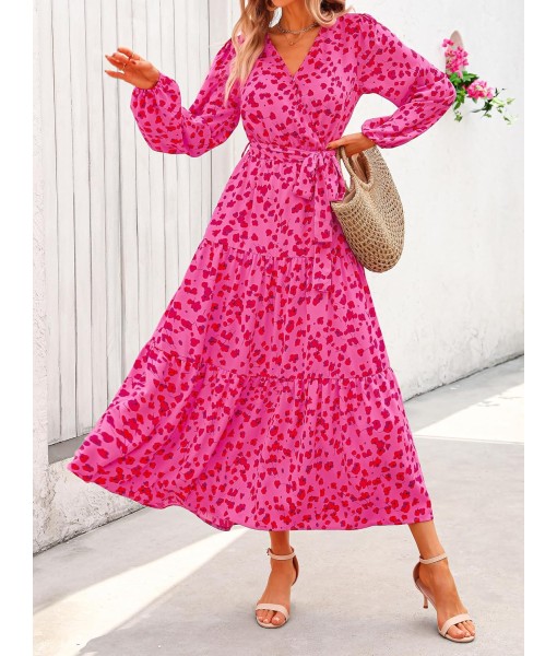 PRETTYGARDEN Womens Spring Long Sleeve Wrap V Neck Ruffle Floral Maxi Dress Casual Tie Waist Boho Chiffon Flowy Long Dresses