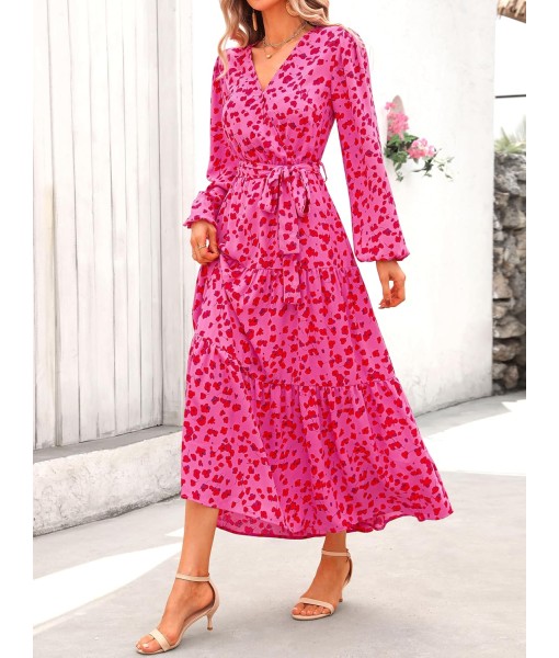PRETTYGARDEN Womens Spring Long Sleeve Wrap V Neck Ruffle Floral Maxi Dress Casual Tie Waist Boho Chiffon Flowy Long Dresses