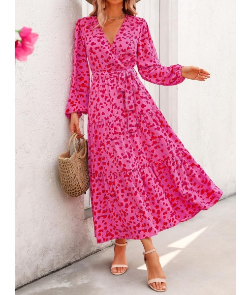 PRETTYGARDEN Womens Spring Long Sleeve Wrap V Neck Ruffle Floral Maxi Dress Casual Tie Waist Boho Chiffon Flowy Long Dresses