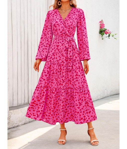 PRETTYGARDEN Womens Spring Long Sleeve Wrap V Neck Ruffle Floral Maxi Dress Casual Tie Waist Boho Chiffon Flowy Long Dresses
