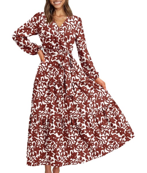 PRETTYGARDEN Womens Spring Long Sleeve Wrap V Neck Ruffle Floral Maxi Dress Casual Tie Waist Boho Chiffon Flowy Long Dresses