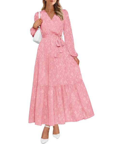 PRETTYGARDEN Womens Spring Long Sleeve Wrap V Neck Ruffle Floral Maxi Dress Casual Tie Waist Boho Chiffon Flowy Long Dresses