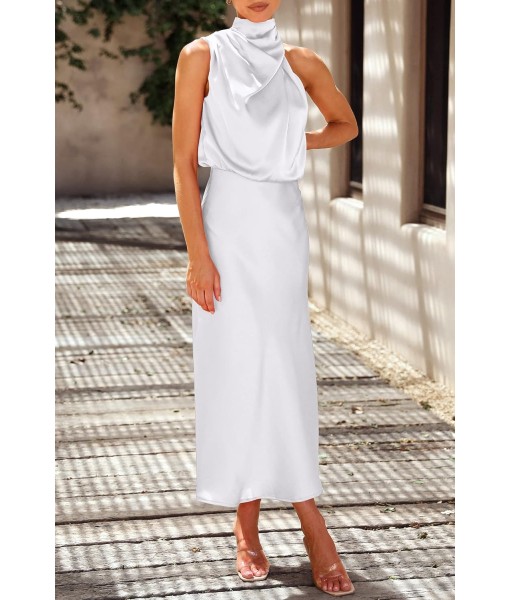 PRETTYGARDEN Women's 2025 Summer Satin Dress Elegant Sleeveless Mock Neck Cocktail Party Maxi Dresses