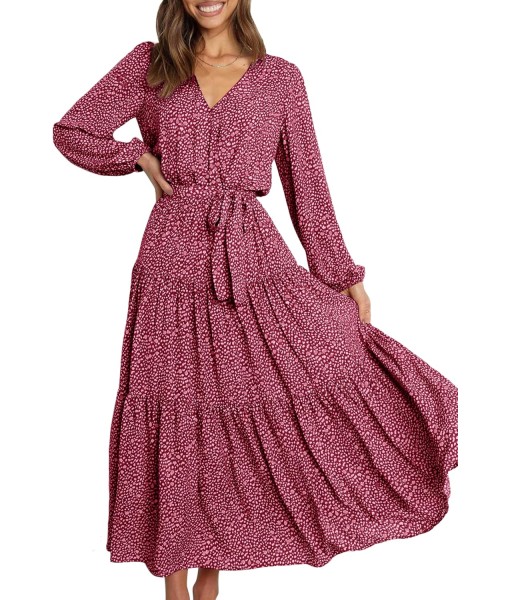 PRETTYGARDEN Womens Spring Long Sleeve Wrap V Neck Ruffle Floral Maxi Dress Casual Tie Waist Boho Chiffon Flowy Long Dresses