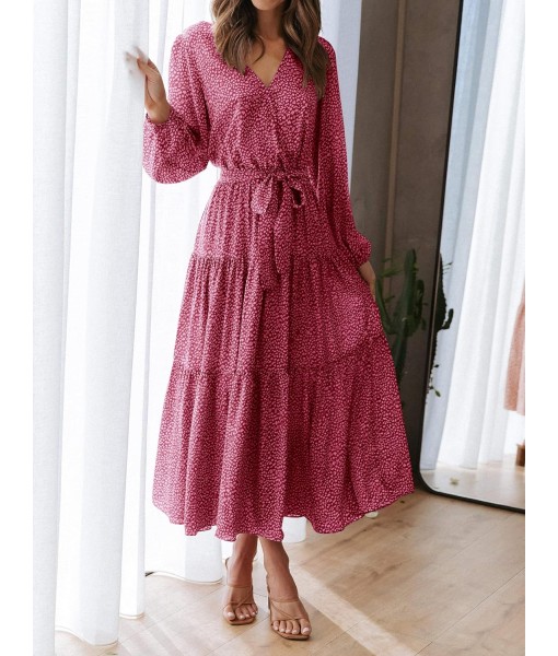 PRETTYGARDEN Womens Spring Long Sleeve Wrap V Neck Ruffle Floral Maxi Dress Casual Tie Waist Boho Chiffon Flowy Long Dresses