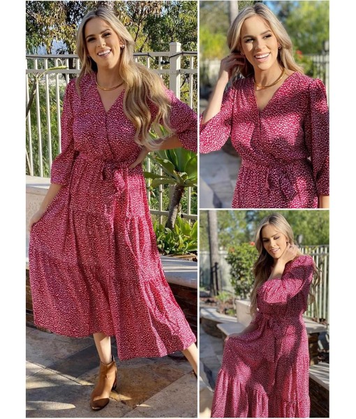 PRETTYGARDEN Womens Spring Long Sleeve Wrap V Neck Ruffle Floral Maxi Dress Casual Tie Waist Boho Chiffon Flowy Long Dresses