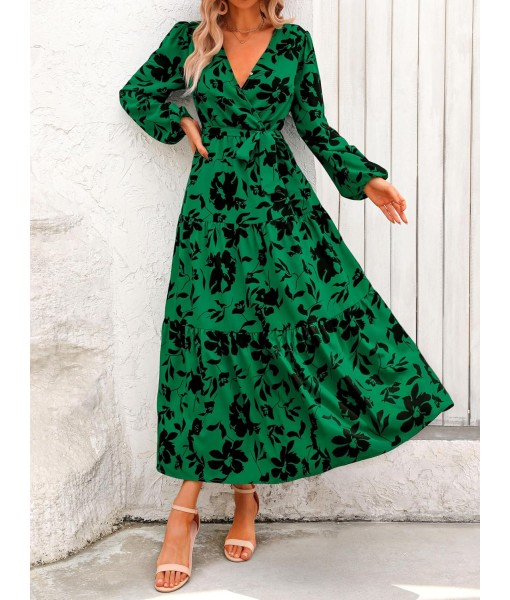 PRETTYGARDEN Womens Spring Long Sleeve Wrap V Neck Ruffle Floral Maxi Dress Casual Tie Waist Boho Chiffon Flowy Long Dresses