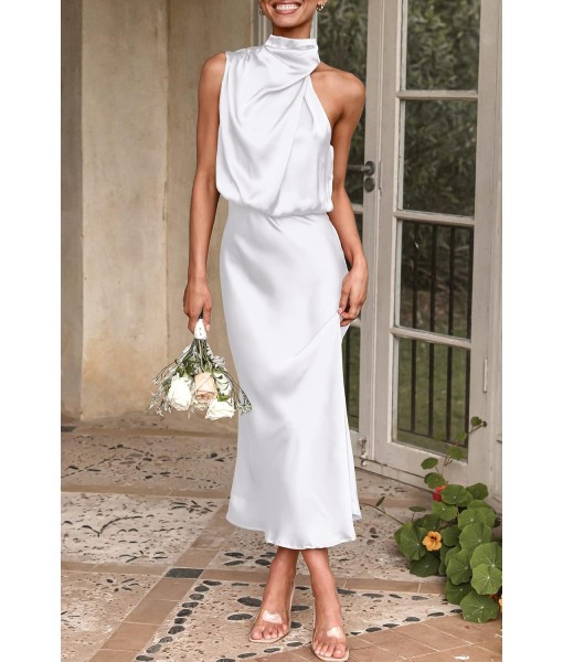 PRETTYGARDEN Women's 2025 Summer Satin Dress Elegant Sleeveless Mock Neck Cocktail Party Maxi Dresses