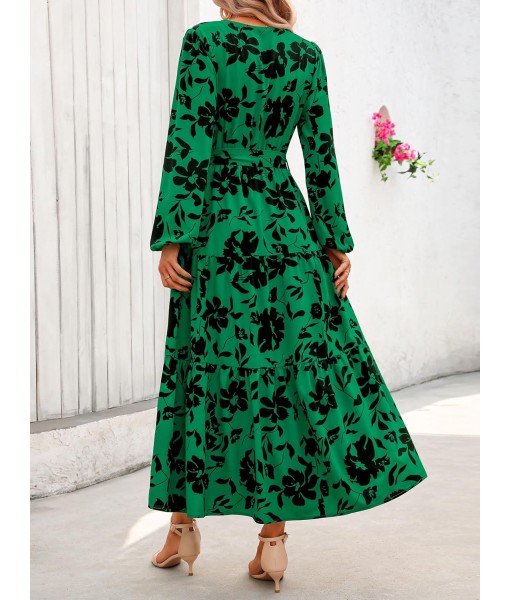 PRETTYGARDEN Womens Spring Long Sleeve Wrap V Neck Ruffle Floral Maxi Dress Casual Tie Waist Boho Chiffon Flowy Long Dresses