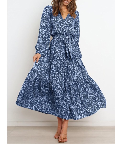 PRETTYGARDEN Womens Spring Long Sleeve Wrap V Neck Ruffle Floral Maxi Dress Casual Tie Waist Boho Chiffon Flowy Long Dresses