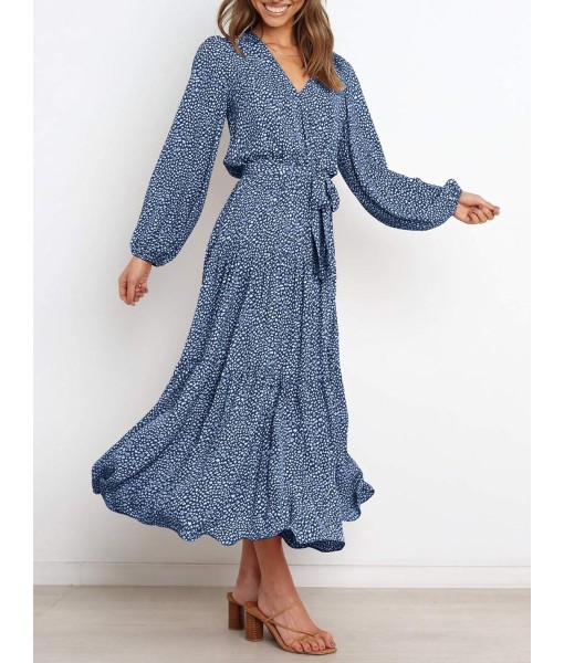 PRETTYGARDEN Womens Spring Long Sleeve Wrap V Neck Ruffle Floral Maxi Dress Casual Tie Waist Boho Chiffon Flowy Long Dresses