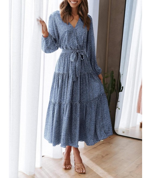 PRETTYGARDEN Womens Spring Long Sleeve Wrap V Neck Ruffle Floral Maxi Dress Casual Tie Waist Boho Chiffon Flowy Long Dresses