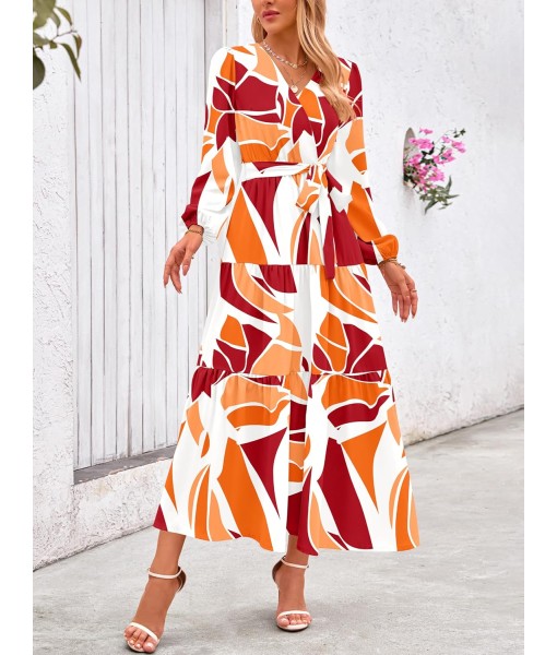 PRETTYGARDEN Womens Spring Long Sleeve Wrap V Neck Ruffle Floral Maxi Dress Casual Tie Waist Boho Chiffon Flowy Long Dresses