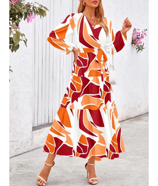 PRETTYGARDEN Womens Spring Long Sleeve Wrap V Neck Ruffle Floral Maxi Dress Casual Tie Waist Boho Chiffon Flowy Long Dresses