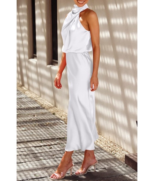 PRETTYGARDEN Women's 2025 Summer Satin Dress Elegant Sleeveless Mock Neck Cocktail Party Maxi Dresses