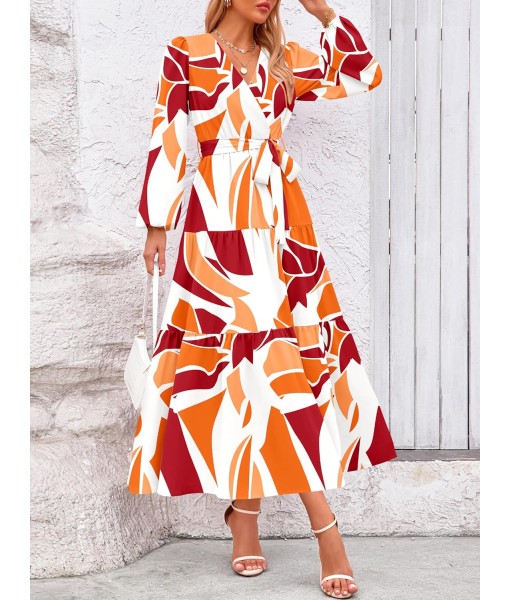 PRETTYGARDEN Womens Spring Long Sleeve Wrap V Neck Ruffle Floral Maxi Dress Casual Tie Waist Boho Chiffon Flowy Long Dresses