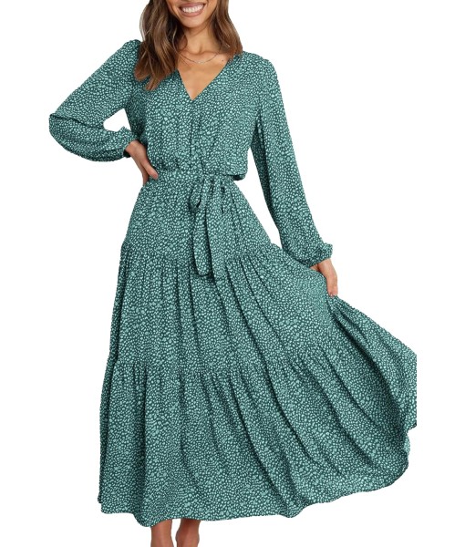 PRETTYGARDEN Womens Spring Long Sleeve Wrap V Neck Ruffle Floral Maxi Dress Casual Tie Waist Boho Chiffon Flowy Long Dresses