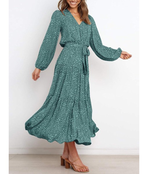 PRETTYGARDEN Womens Spring Long Sleeve Wrap V Neck Ruffle Floral Maxi Dress Casual Tie Waist Boho Chiffon Flowy Long Dresses