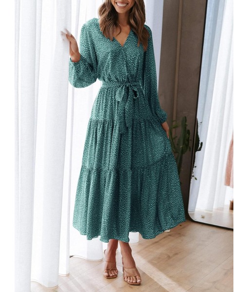 PRETTYGARDEN Womens Spring Long Sleeve Wrap V Neck Ruffle Floral Maxi Dress Casual Tie Waist Boho Chiffon Flowy Long Dresses