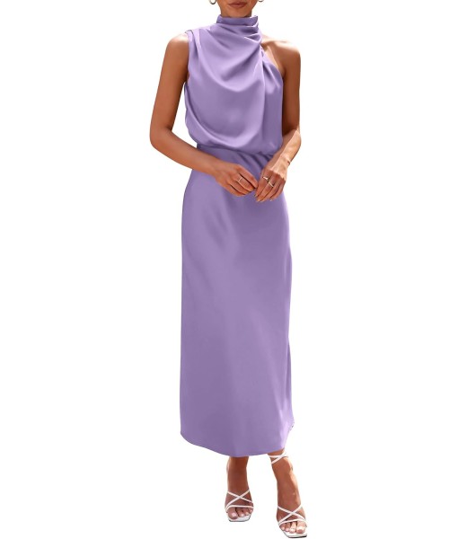 PRETTYGARDEN Women's 2025 Summer Satin Dress Elegant Sleeveless Mock Neck Cocktail Party Maxi Dresses