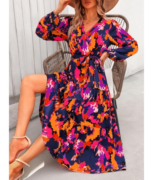 PRETTYGARDEN Womens Spring Long Sleeve Wrap V Neck Ruffle Floral Maxi Dress Casual Tie Waist Boho Chiffon Flowy Long Dresses