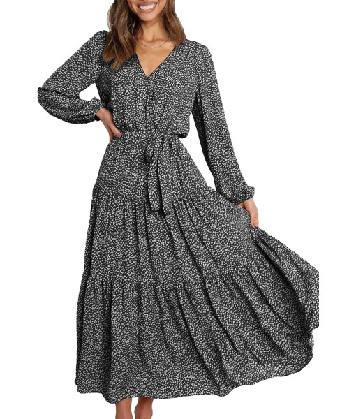 PRETTYGARDEN Womens Spring Long Sleeve Wrap V Neck Ruffle Floral Maxi Dress Casual Tie Waist Boho Chiffon Flowy Long Dresses