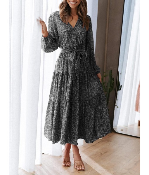 PRETTYGARDEN Womens Spring Long Sleeve Wrap V Neck Ruffle Floral Maxi Dress Casual Tie Waist Boho Chiffon Flowy Long Dresses